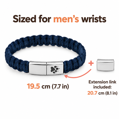 Sized for men's wrists: 19.5 cm (7.7 in), extension link included for 20.7 cm (8.1 in)